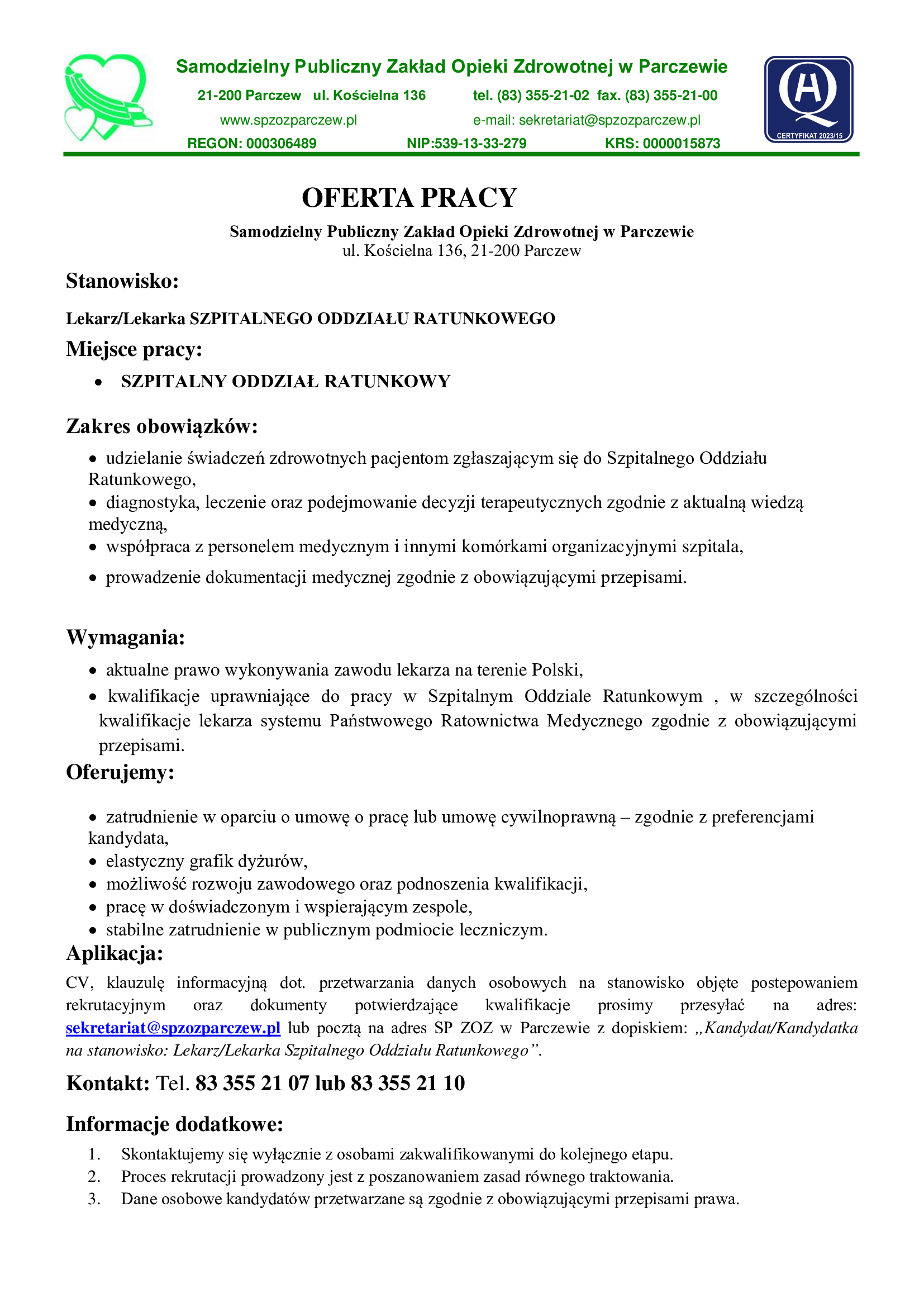 Oferta pracy lekarz SOR