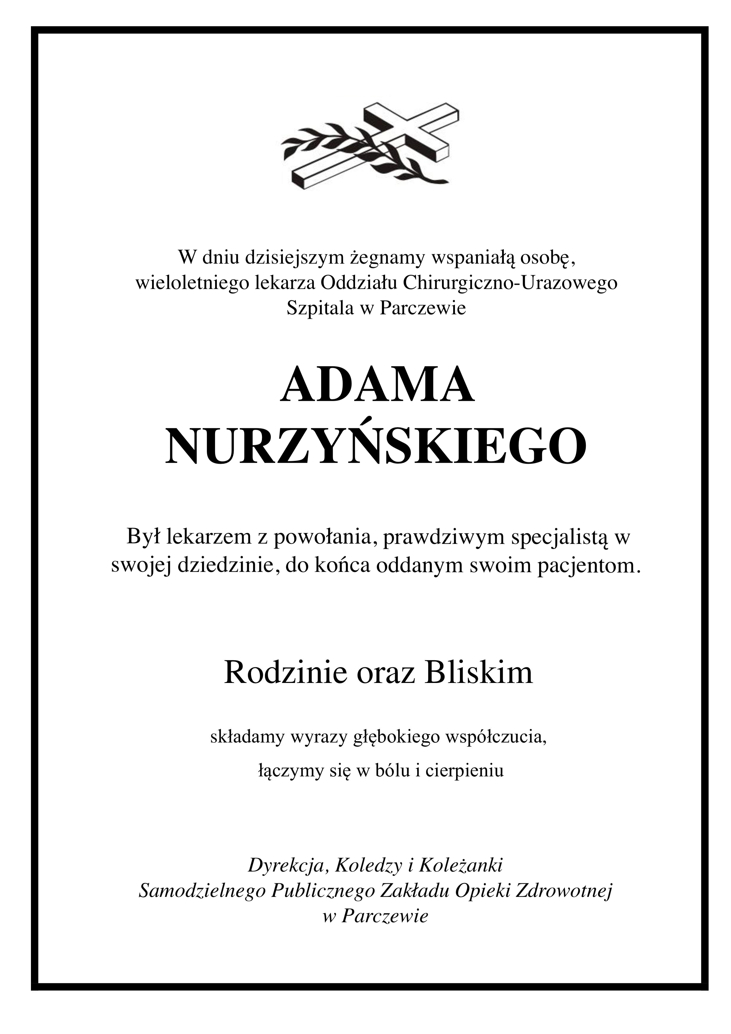 Kondolencje Adam Nurzyński